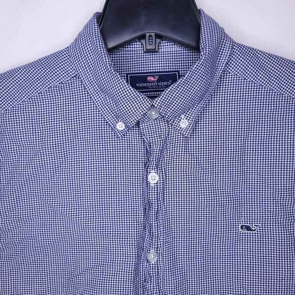 Vineyard Vines Whale Shirt Mens Medium Gingham Blue, White Cotton - Picture 1 of 10